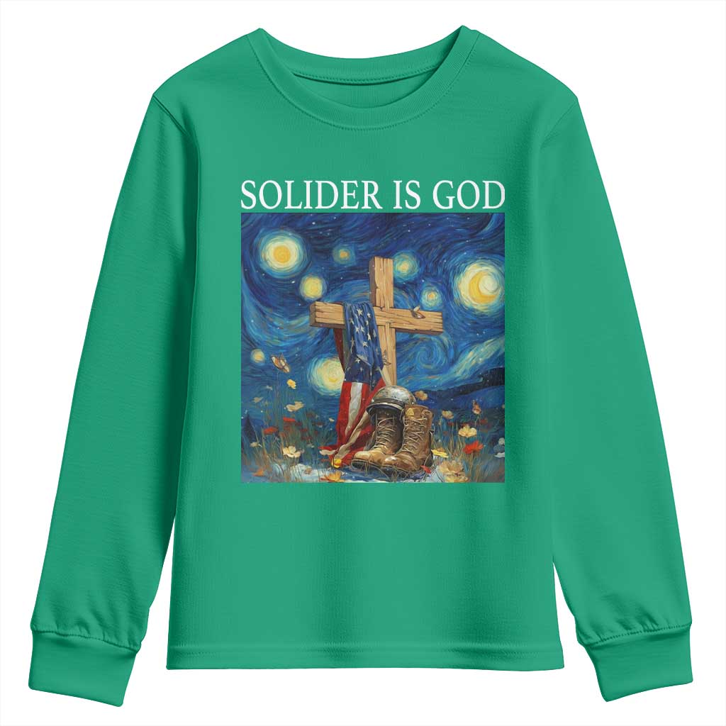 Army Christian Youth Sweatshirt Soldier Cross Starry Night Faith Patriotic Jesus - Wonder Print Shop