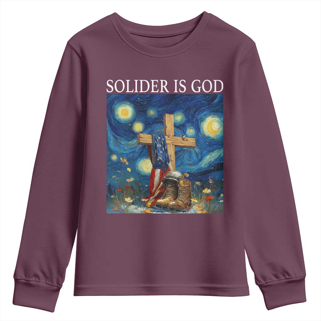 Army Christian Youth Sweatshirt Soldier Cross Starry Night Faith Patriotic Jesus - Wonder Print Shop