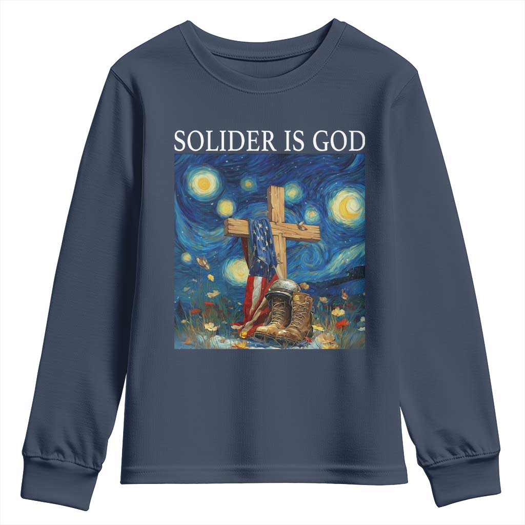 Army Christian Youth Sweatshirt Soldier Cross Starry Night Faith Patriotic Jesus - Wonder Print Shop