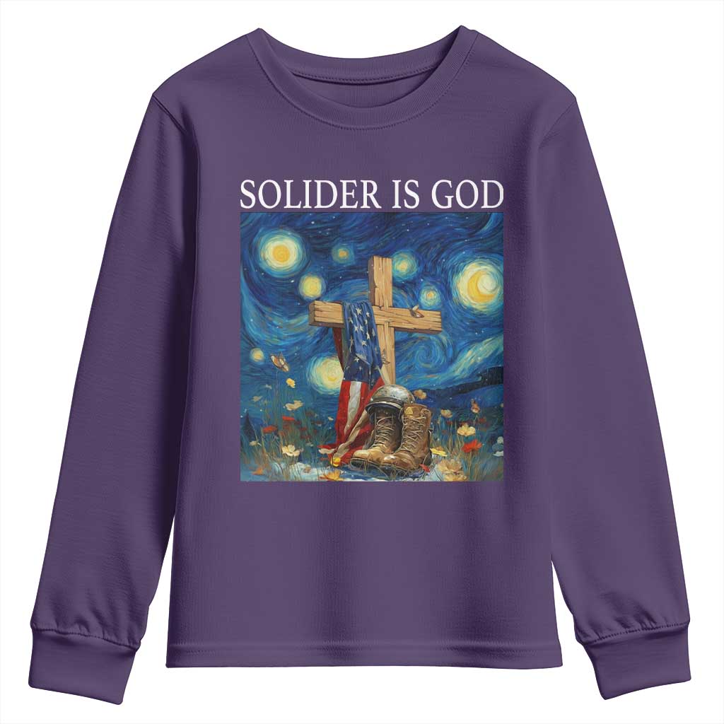 Army Christian Youth Sweatshirt Soldier Cross Starry Night Faith Patriotic Jesus - Wonder Print Shop
