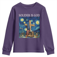 Army Christian Youth Sweatshirt Soldier Cross Starry Night Faith Patriotic Jesus - Wonder Print Shop