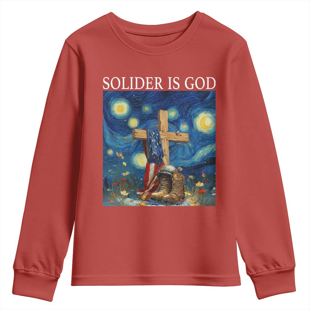Army Christian Youth Sweatshirt Soldier Cross Starry Night Faith Patriotic Jesus - Wonder Print Shop