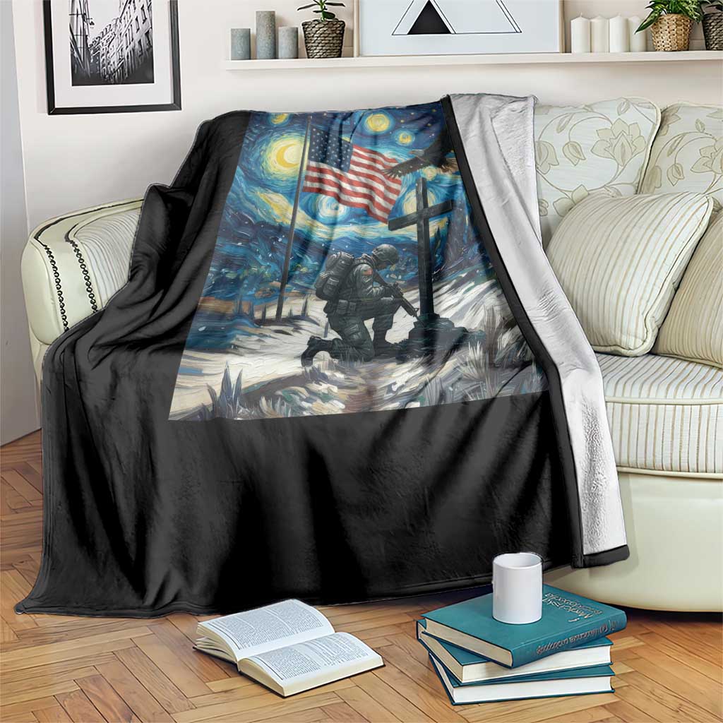 Solider Army Christian Throw Blanket Cross Starry Night Faith Patriotic Jesus - Wonder Print Shop