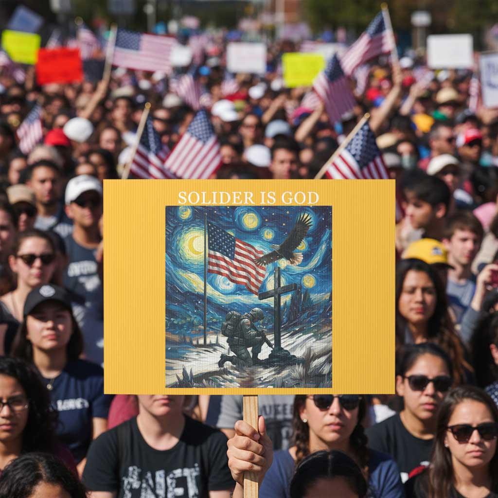 Solider Army Christian Protest Sign Cross Starry Night Faith Patriotic Jesus - Wonder Print Shop