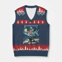 Solider Army Christian V-Neck Knit Sweater Vest Cross Starry Night Faith Patriotic Jesus - Wonder Print Shop
