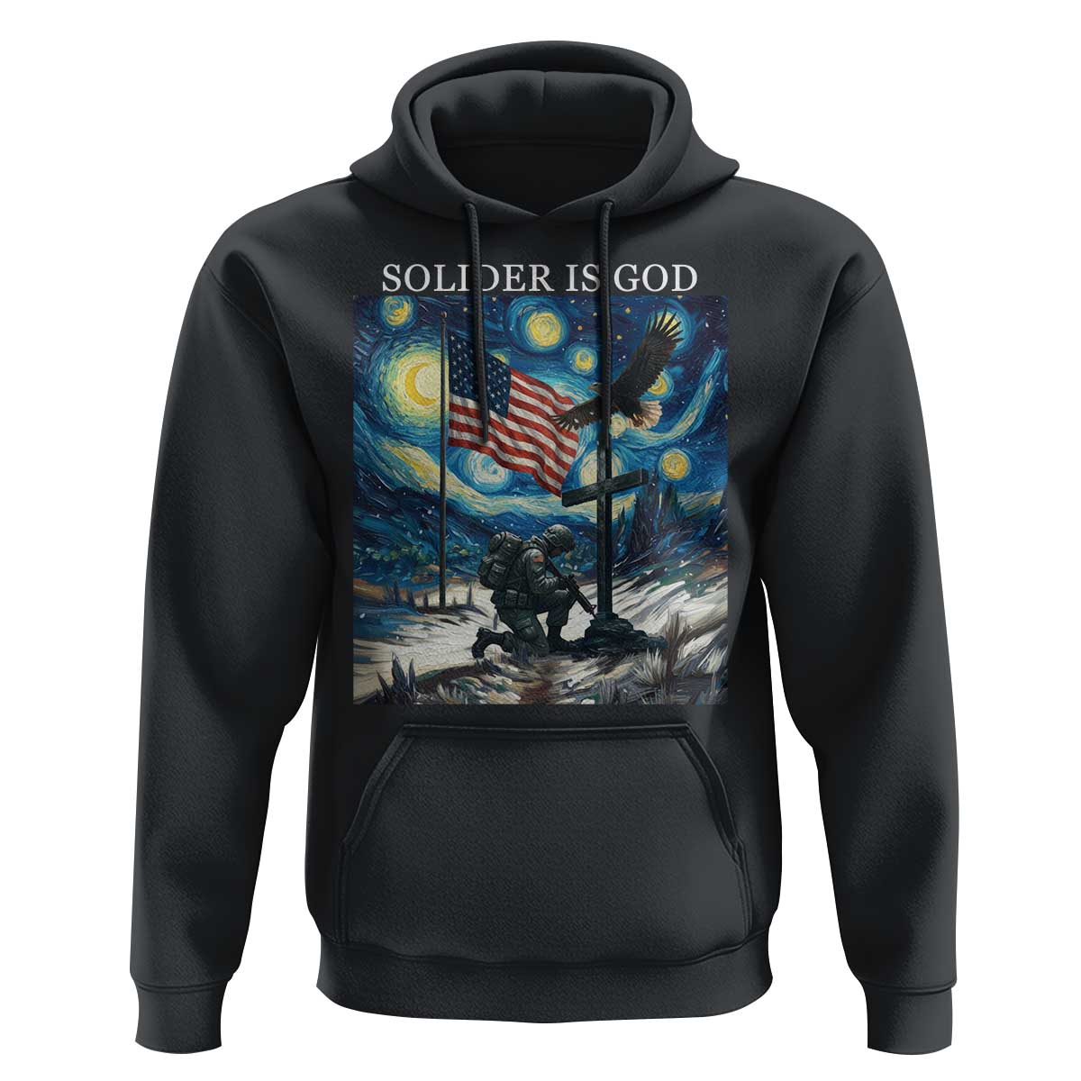 Solider Army Christian Hoodie Cross Starry Night Faith Patriotic Jesus - Wonder Print Shop