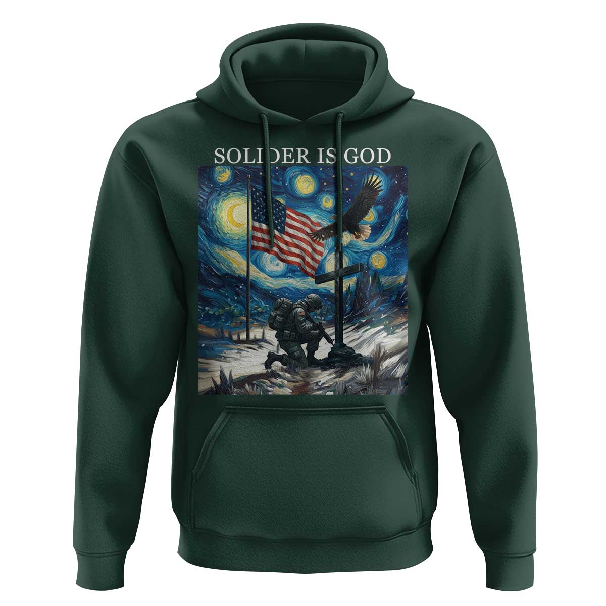 Solider Army Christian Hoodie Cross Starry Night Faith Patriotic Jesus - Wonder Print Shop