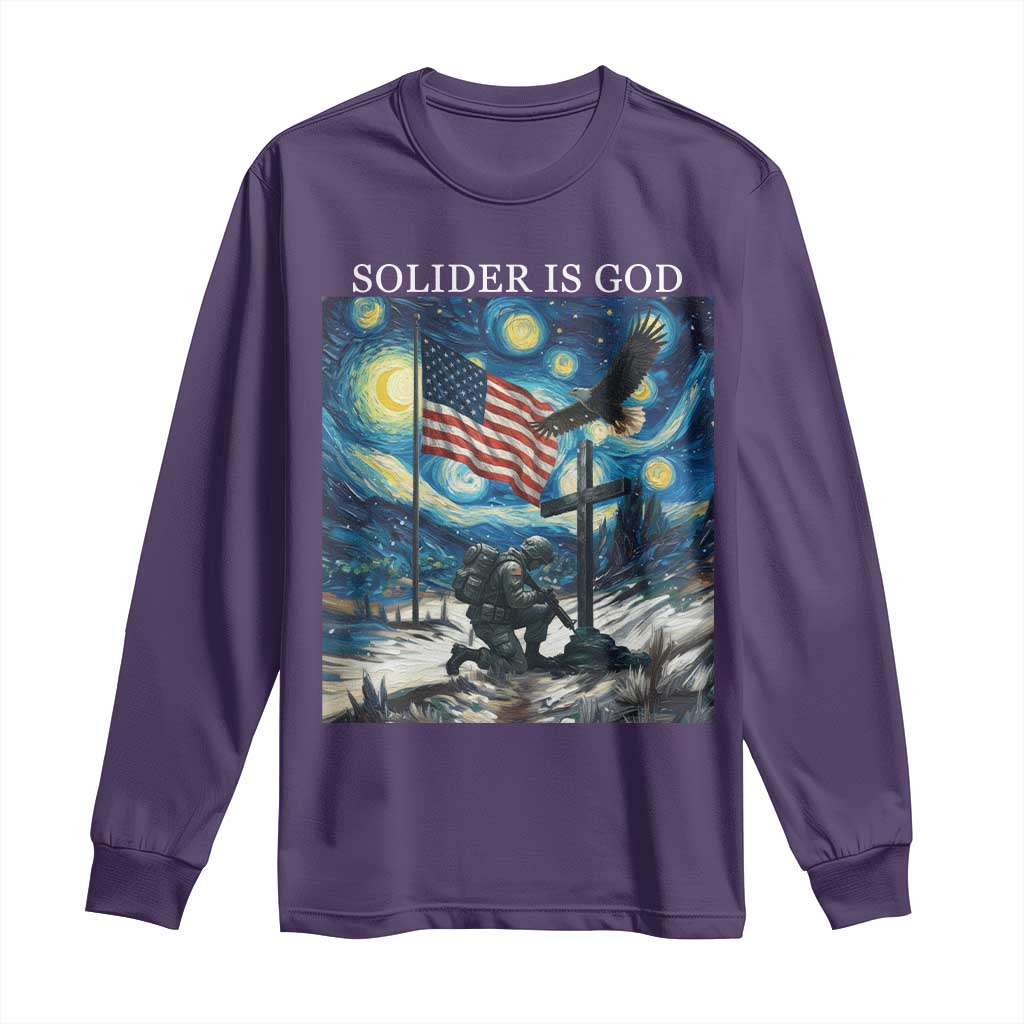 Solider Army Christian Long Sleeve Shirt Cross Starry Night Faith Patriotic Jesus - Wonder Print Shop