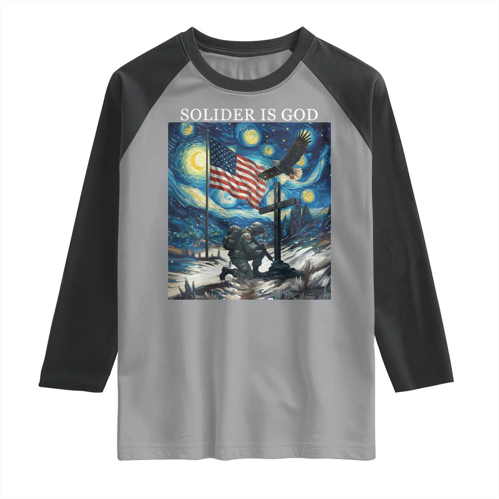 Solider Army Christian Raglan Shirt Cross Starry Night Faith Patriotic Jesus - Wonder Print Shop