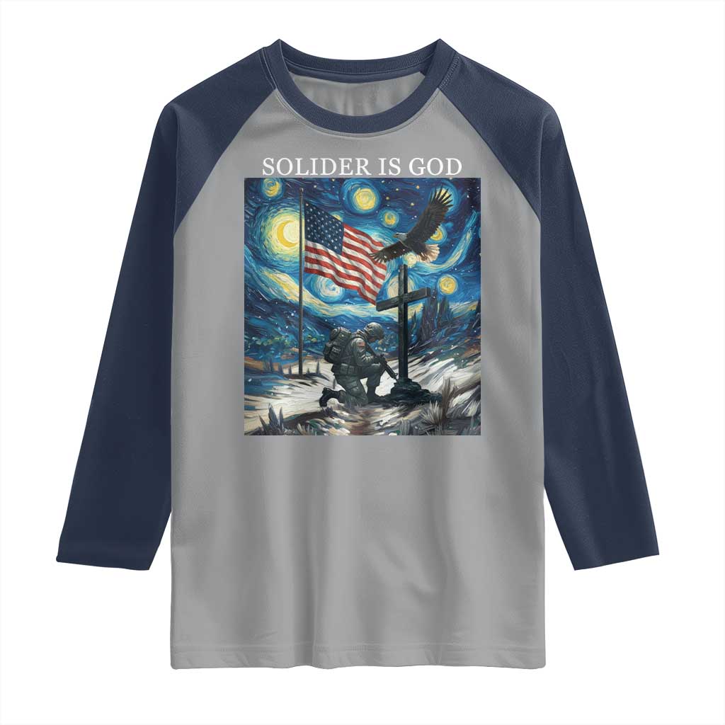 Solider Army Christian Raglan Shirt Cross Starry Night Faith Patriotic Jesus - Wonder Print Shop