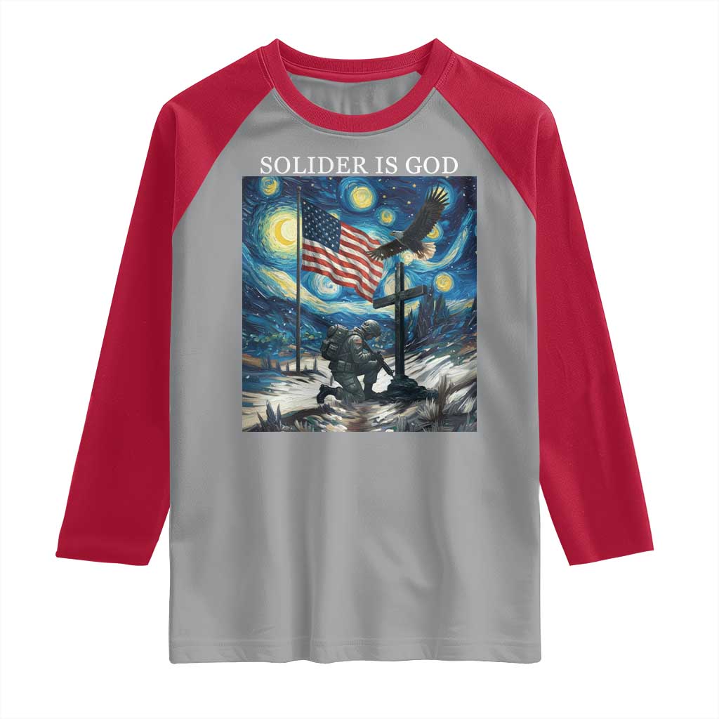 Solider Army Christian Raglan Shirt Cross Starry Night Faith Patriotic Jesus - Wonder Print Shop
