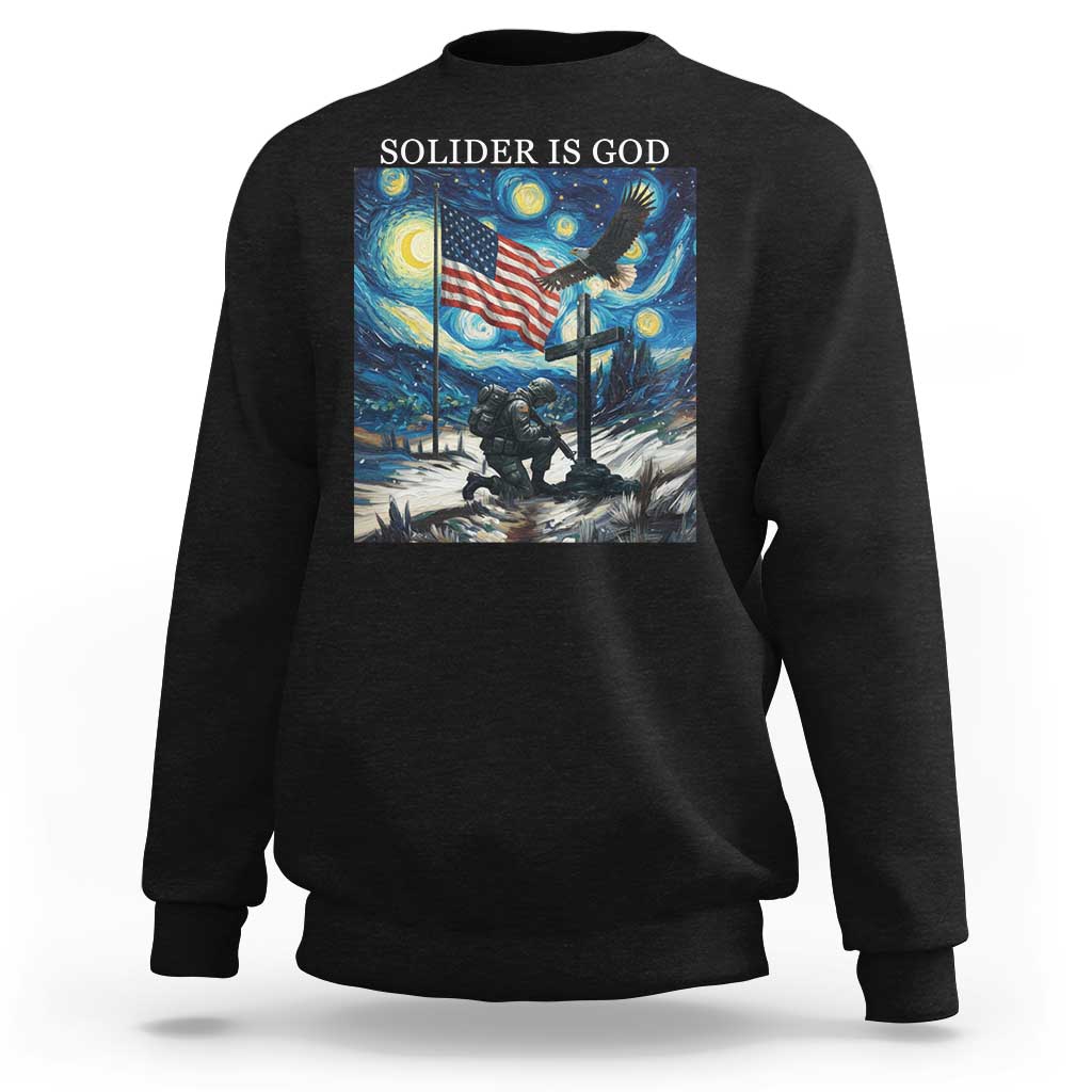 Solider Army Christian Sweatshirt Cross Starry Night Faith Patriotic Jesus - Wonder Print Shop