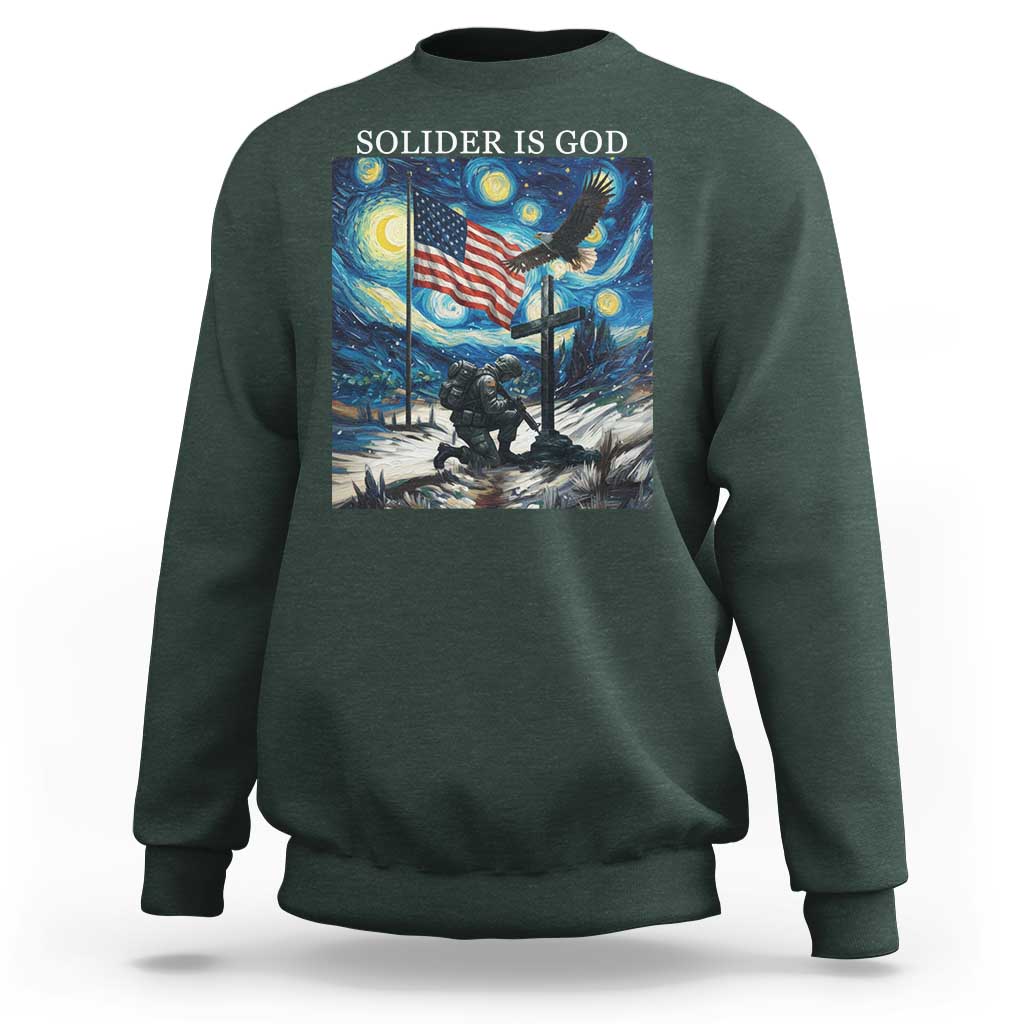 Solider Army Christian Sweatshirt Cross Starry Night Faith Patriotic Jesus - Wonder Print Shop