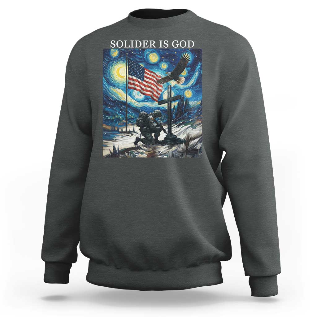 Solider Army Christian Sweatshirt Cross Starry Night Faith Patriotic Jesus - Wonder Print Shop