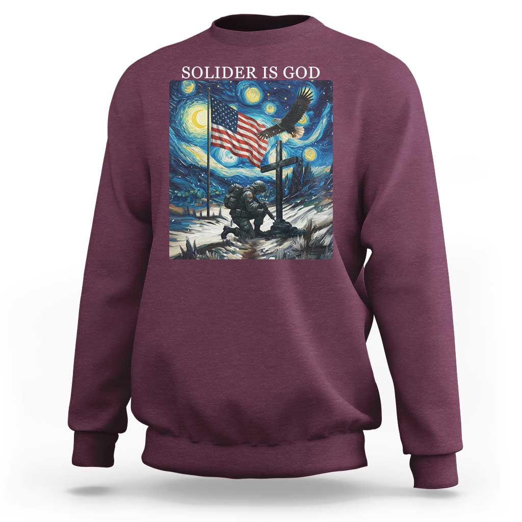 Solider Army Christian Sweatshirt Cross Starry Night Faith Patriotic Jesus - Wonder Print Shop