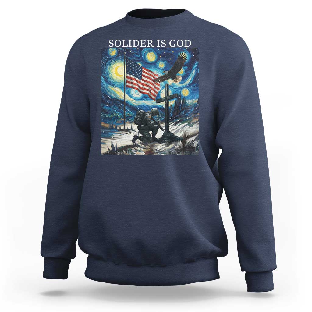 Solider Army Christian Sweatshirt Cross Starry Night Faith Patriotic Jesus - Wonder Print Shop
