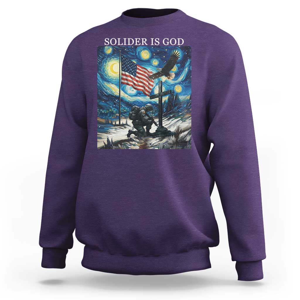 Solider Army Christian Sweatshirt Cross Starry Night Faith Patriotic Jesus - Wonder Print Shop