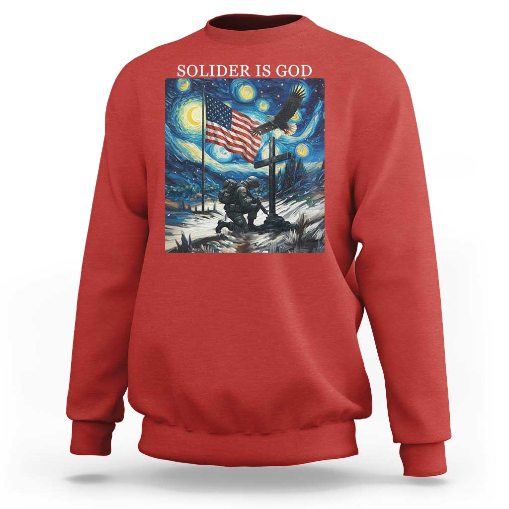 Solider Army Christian Sweatshirt Cross Starry Night Faith Patriotic Jesus - Wonder Print Shop