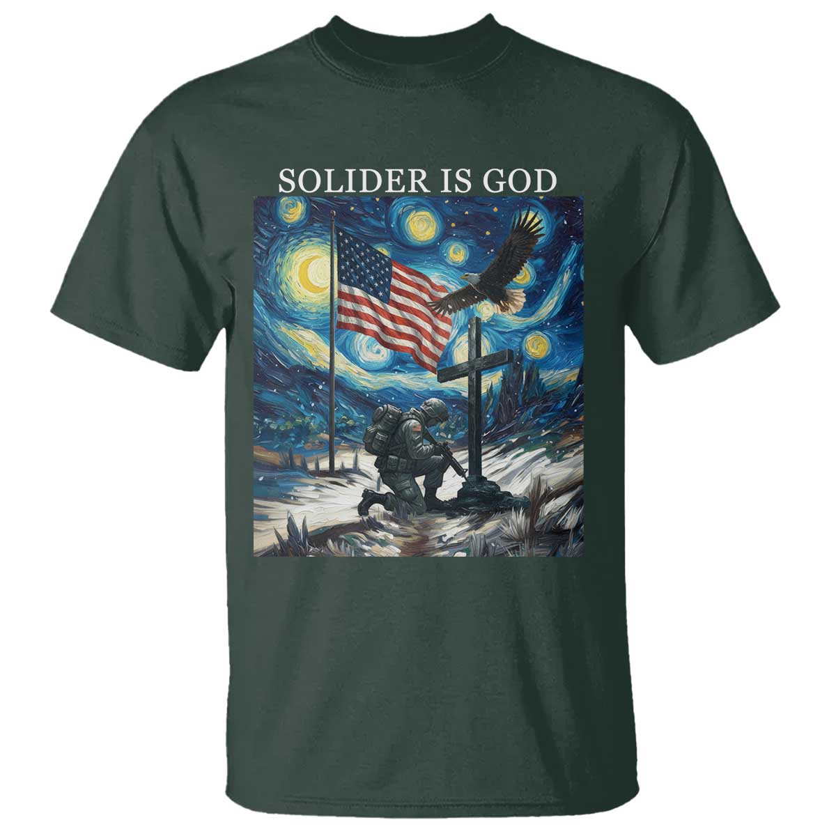 Solider Army Christian T Shirt Cross Starry Night Faith Patriotic Jesus - Wonder Print Shop