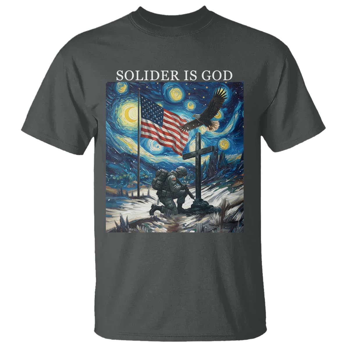 Solider Army Christian T Shirt Cross Starry Night Faith Patriotic Jesus - Wonder Print Shop