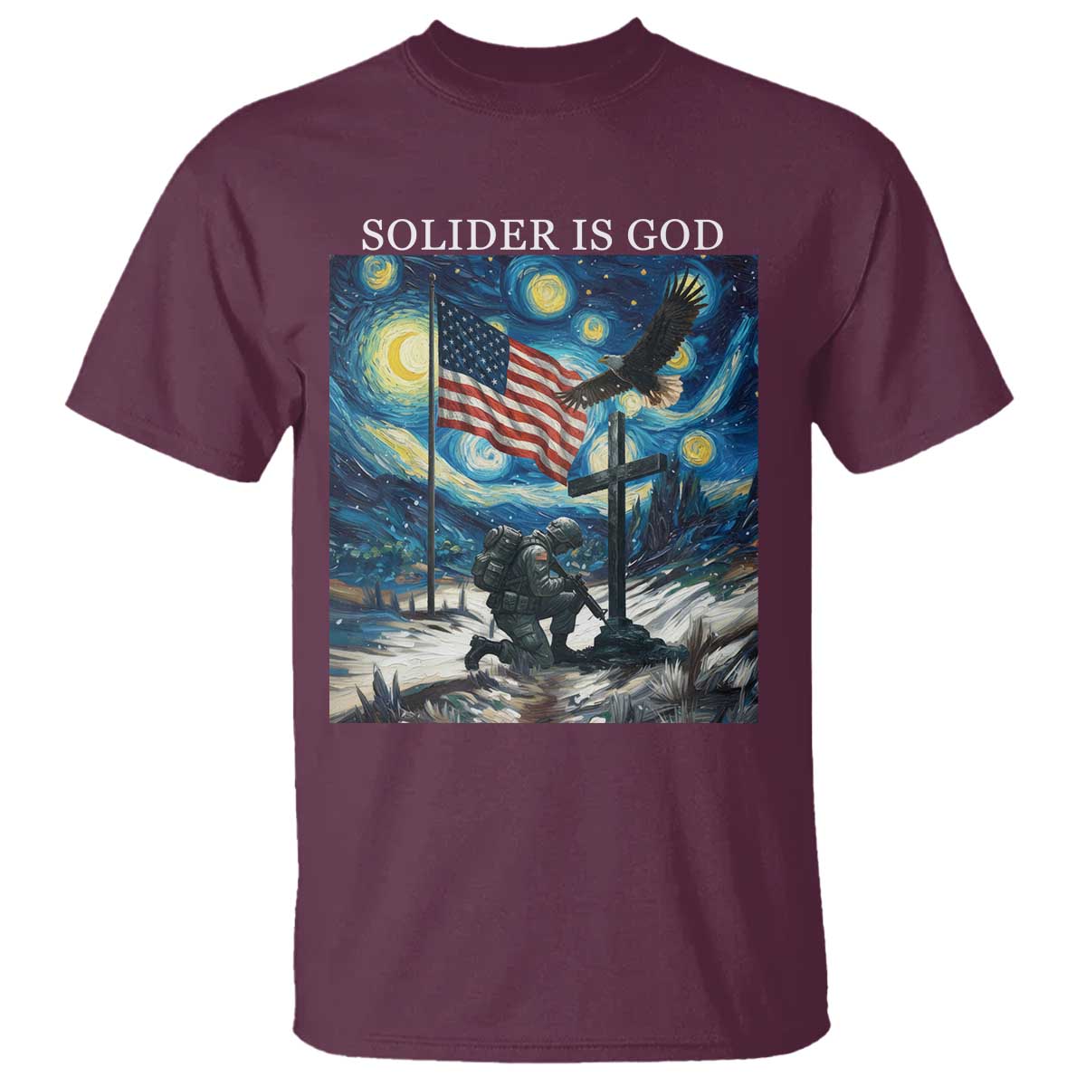 Solider Army Christian T Shirt Cross Starry Night Faith Patriotic Jesus - Wonder Print Shop