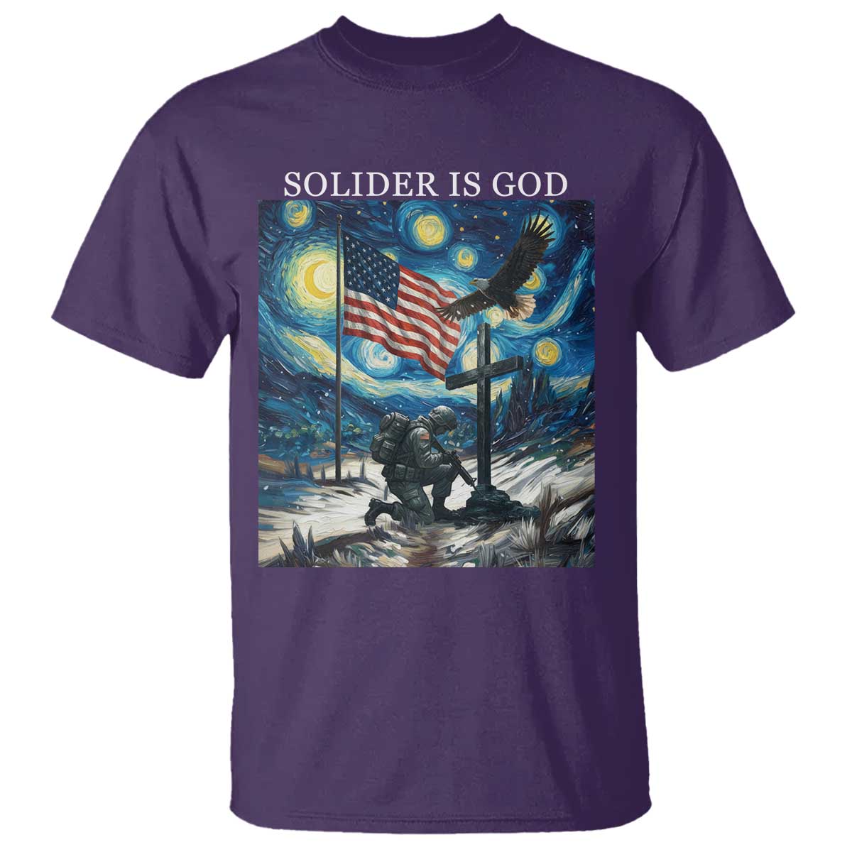 Solider Army Christian T Shirt Cross Starry Night Faith Patriotic Jesus - Wonder Print Shop