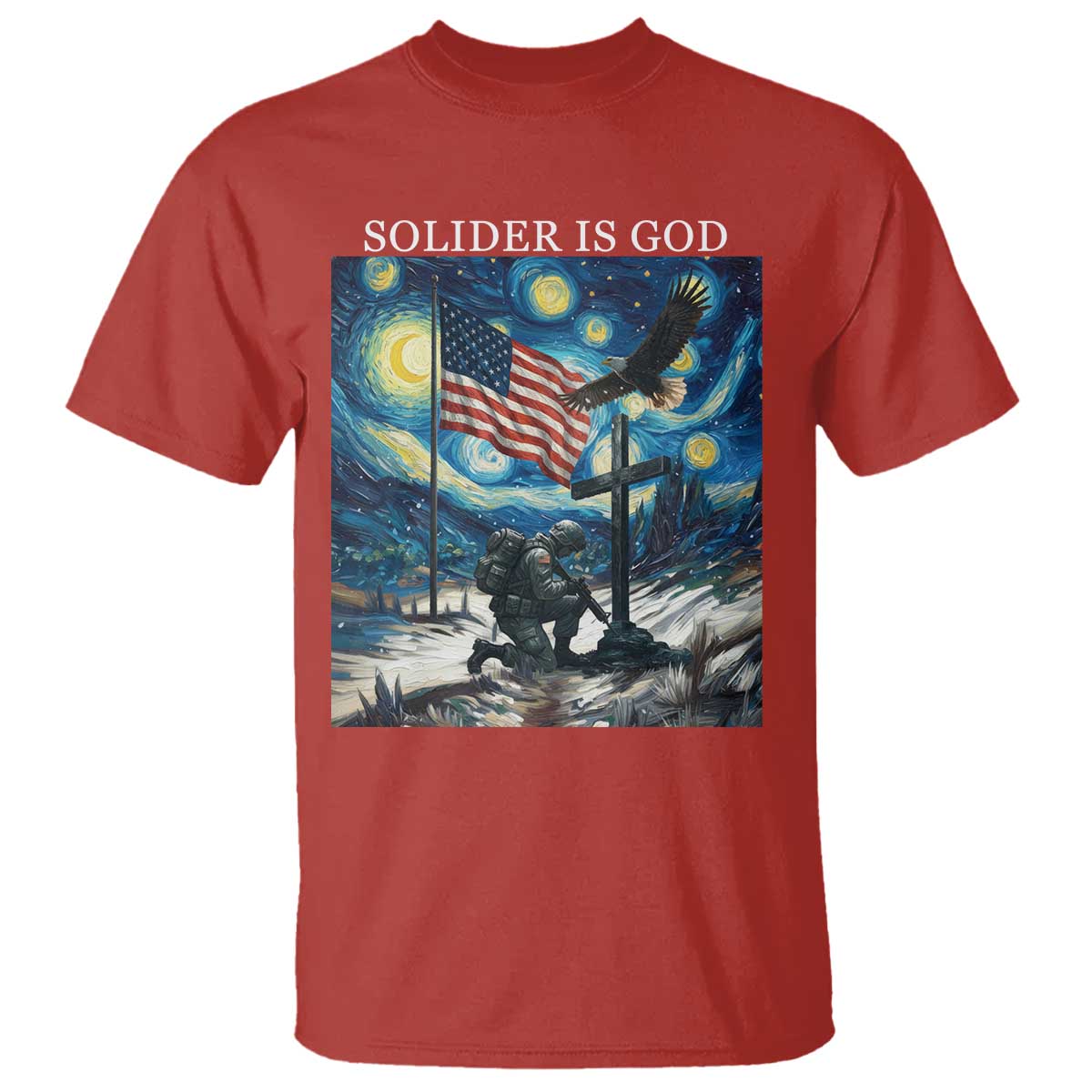 Solider Army Christian T Shirt Cross Starry Night Faith Patriotic Jesus - Wonder Print Shop