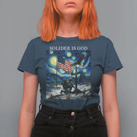 Solider Army Christian T Shirt For Women Cross Starry Night Faith Patriotic Jesus - Wonder Print Shop