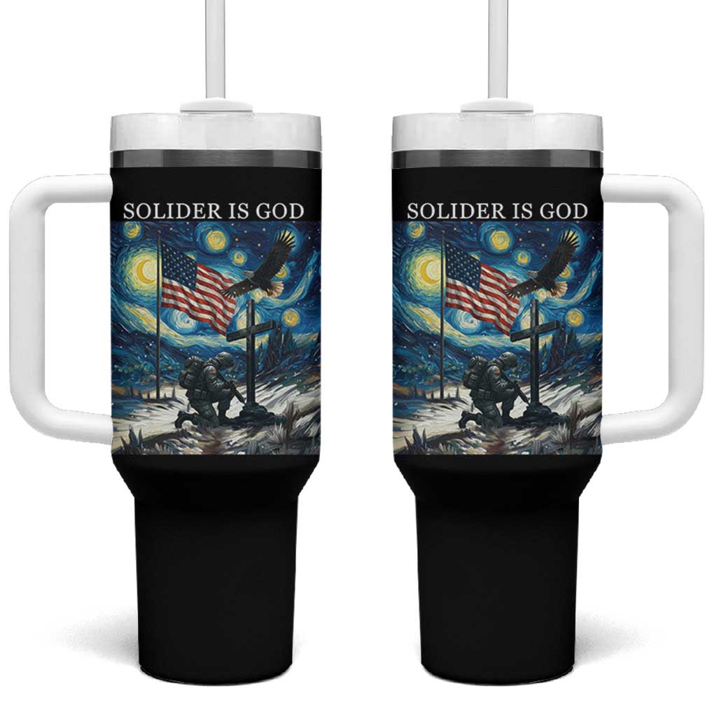 Solider Army Christian Tumbler With Handle Cross Starry Night Faith Patriotic Jesus - Wonder Print Shop