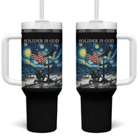 Solider Army Christian Tumbler With Handle Cross Starry Night Faith Patriotic Jesus - Wonder Print Shop