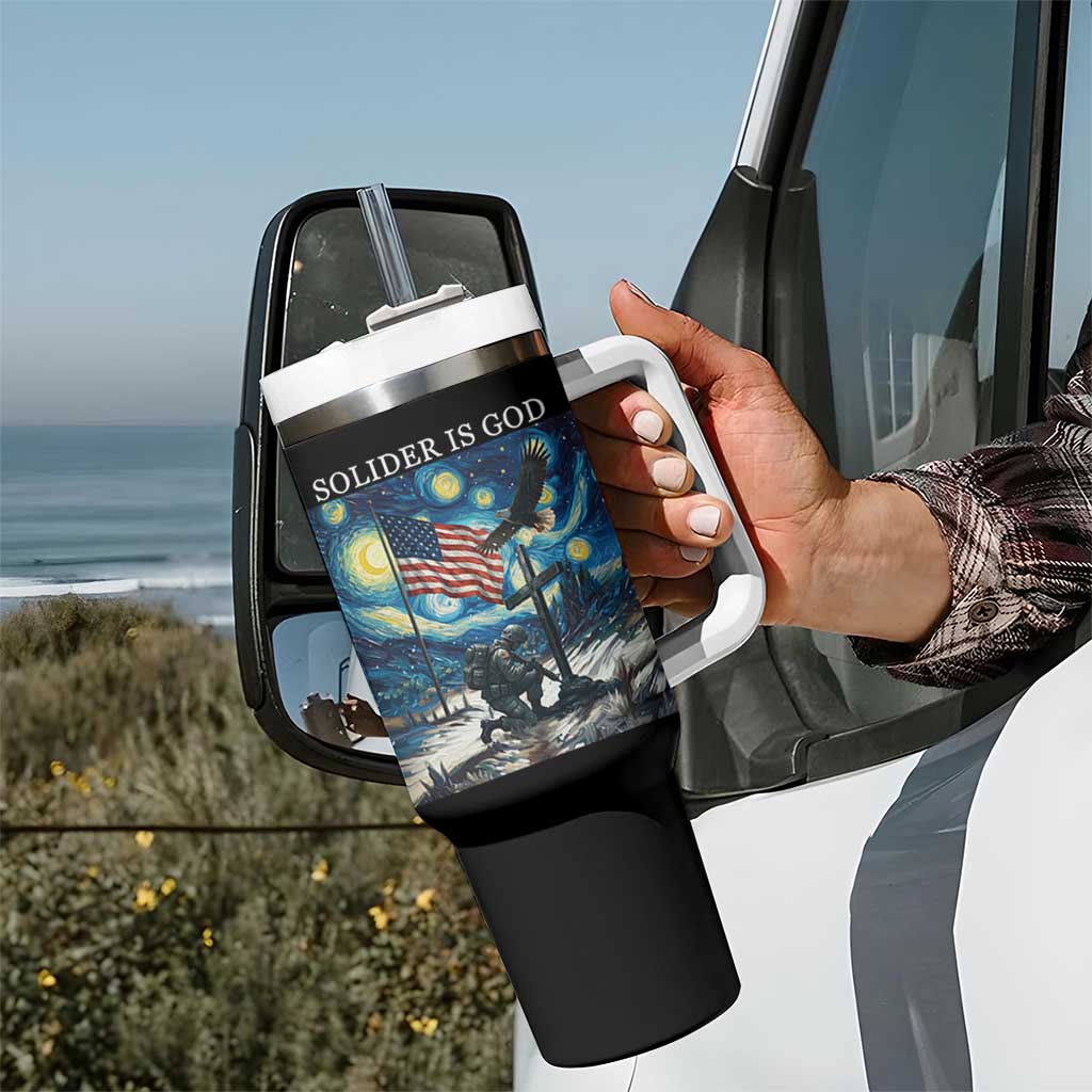 Solider Army Christian Tumbler With Handle Cross Starry Night Faith Patriotic Jesus - Wonder Print Shop