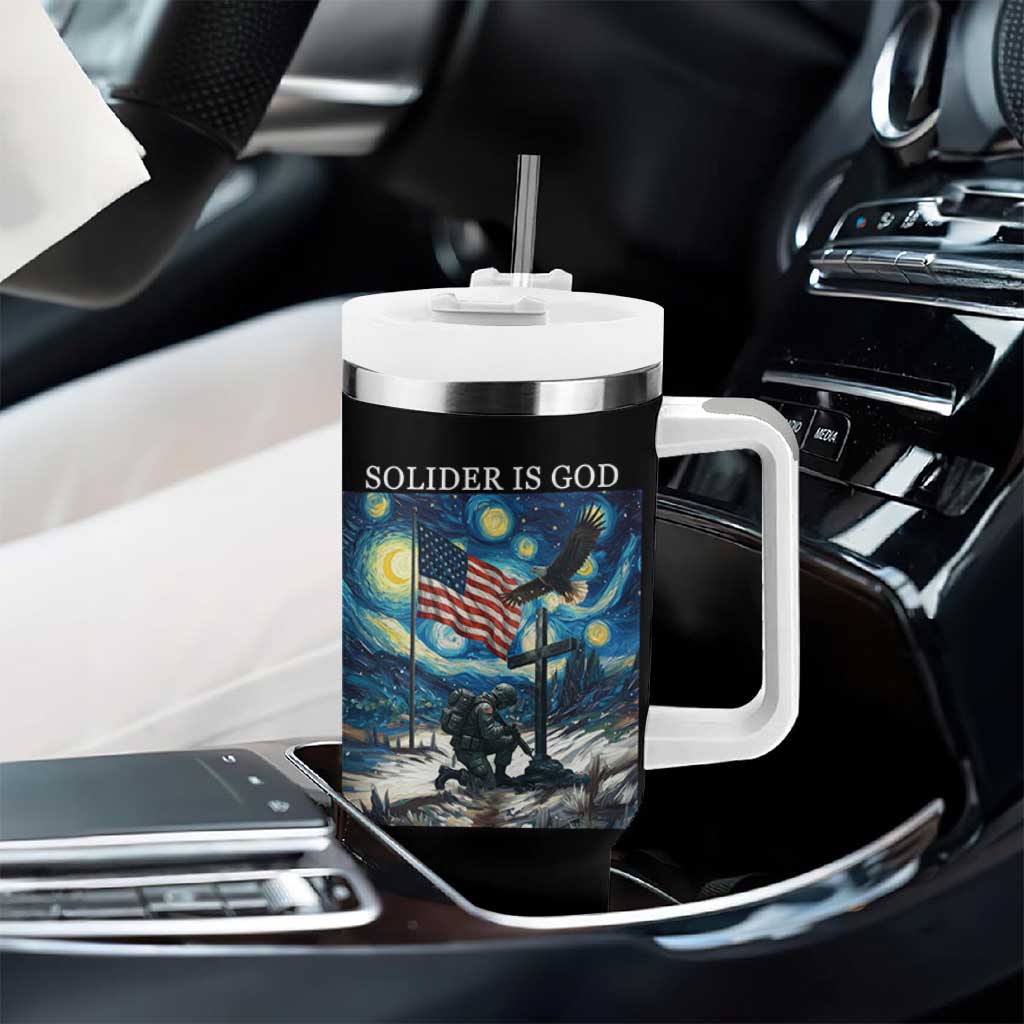 Solider Army Christian Tumbler With Handle Cross Starry Night Faith Patriotic Jesus - Wonder Print Shop