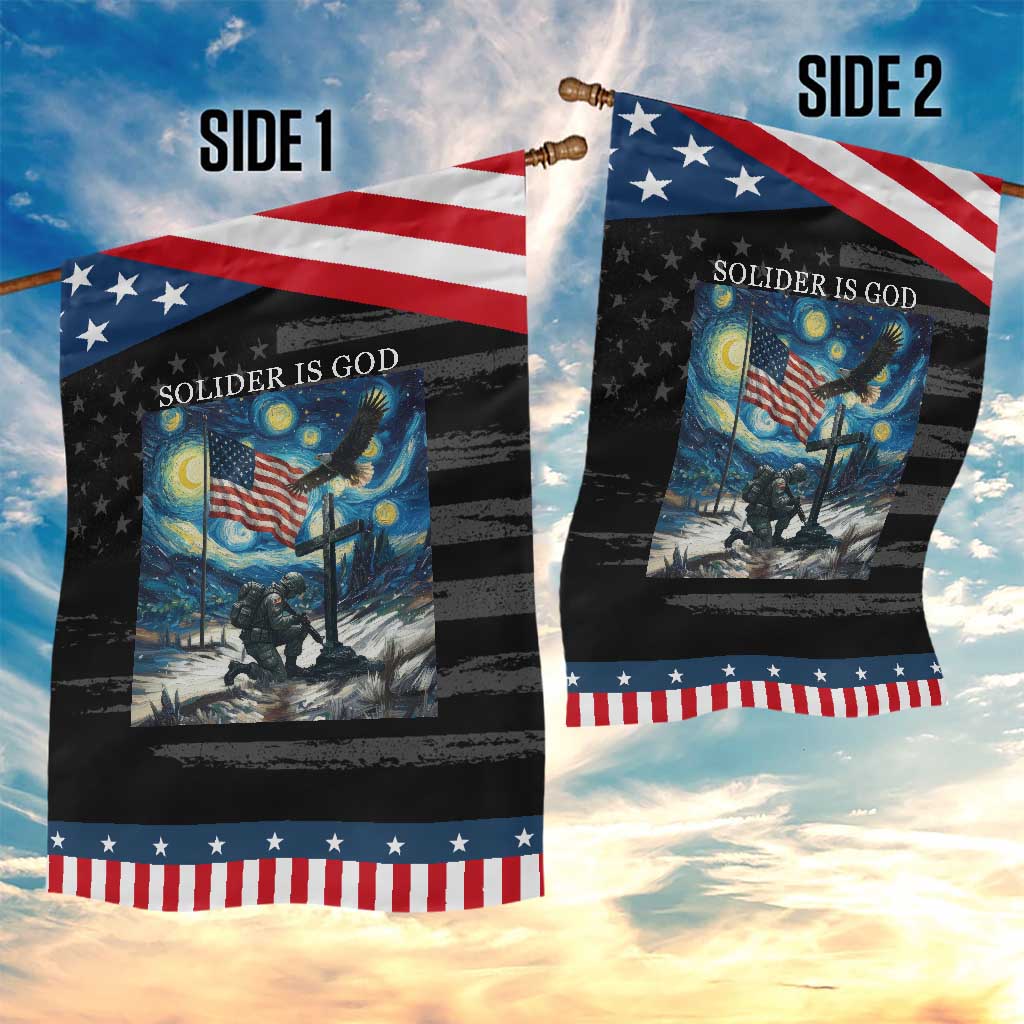 Solider Army Christian Garden Flag Cross Starry Night Faith Patriotic Jesus