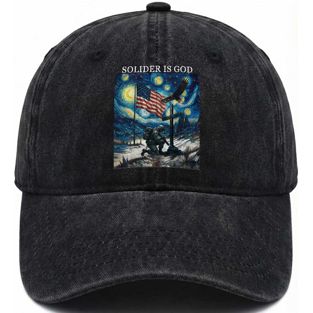 Solider Army Christian Washed Cotton Baseball Cap Cross Starry Night Faith Patriotic Jesus