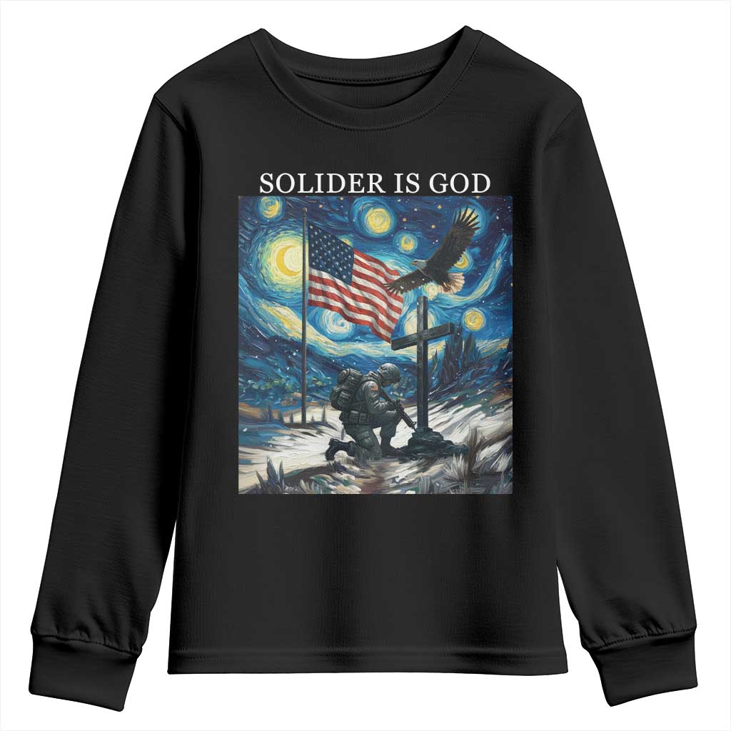 Solider Army Christian Youth Sweatshirt Cross Starry Night Faith Patriotic Jesus - Wonder Print Shop