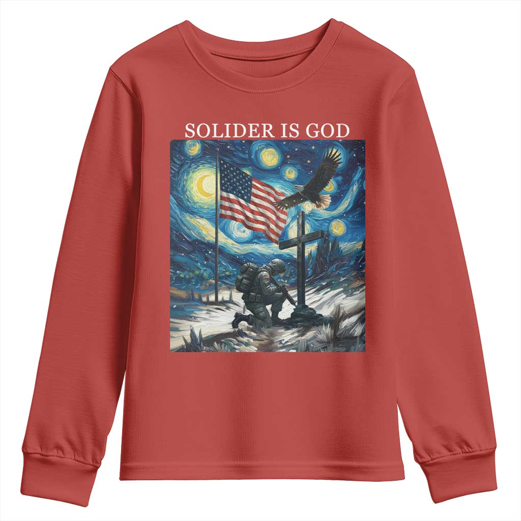 Solider Army Christian Youth Sweatshirt Cross Starry Night Faith Patriotic Jesus - Wonder Print Shop