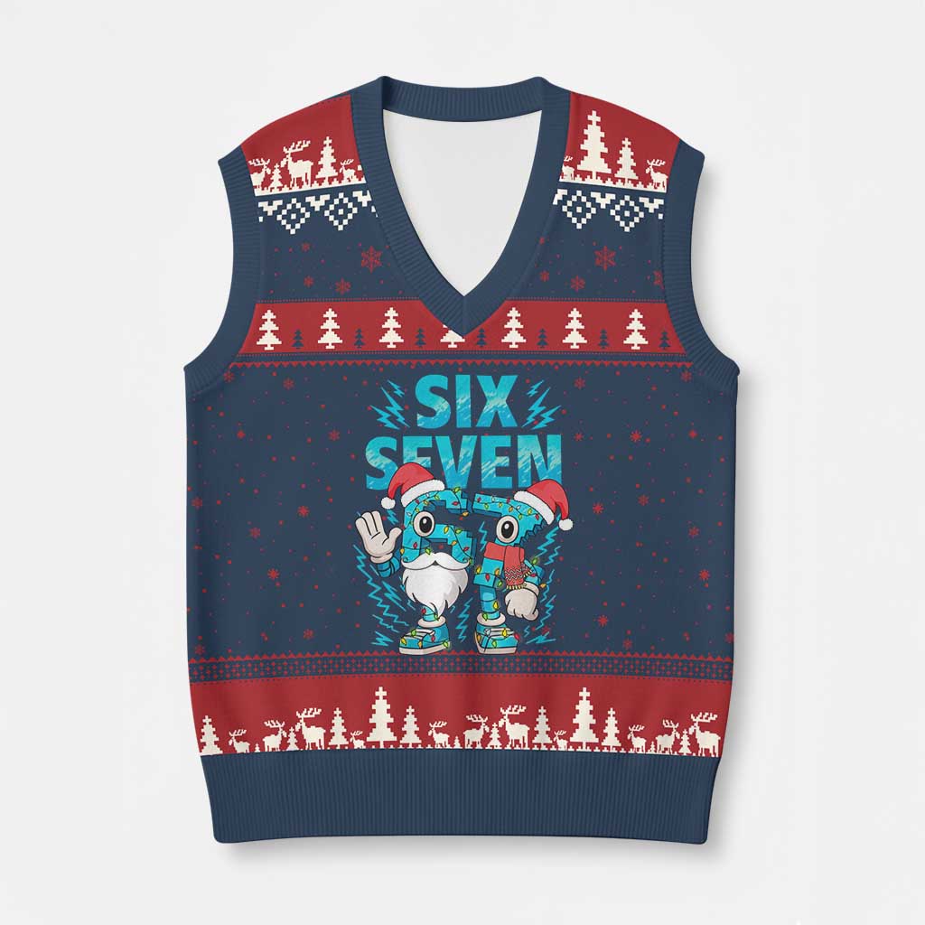 67 Six Seven Xmas V-Neck Knit Sweater Vest Funny Italian Brainrot Meme - Wonder Print Shop