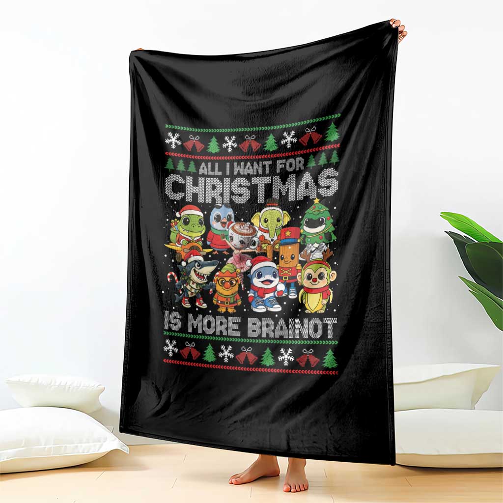 Italian Brainrot Christmas Meme Throw Blanket All I Want For Xmas Is More Brainot - Wonder Print Shop