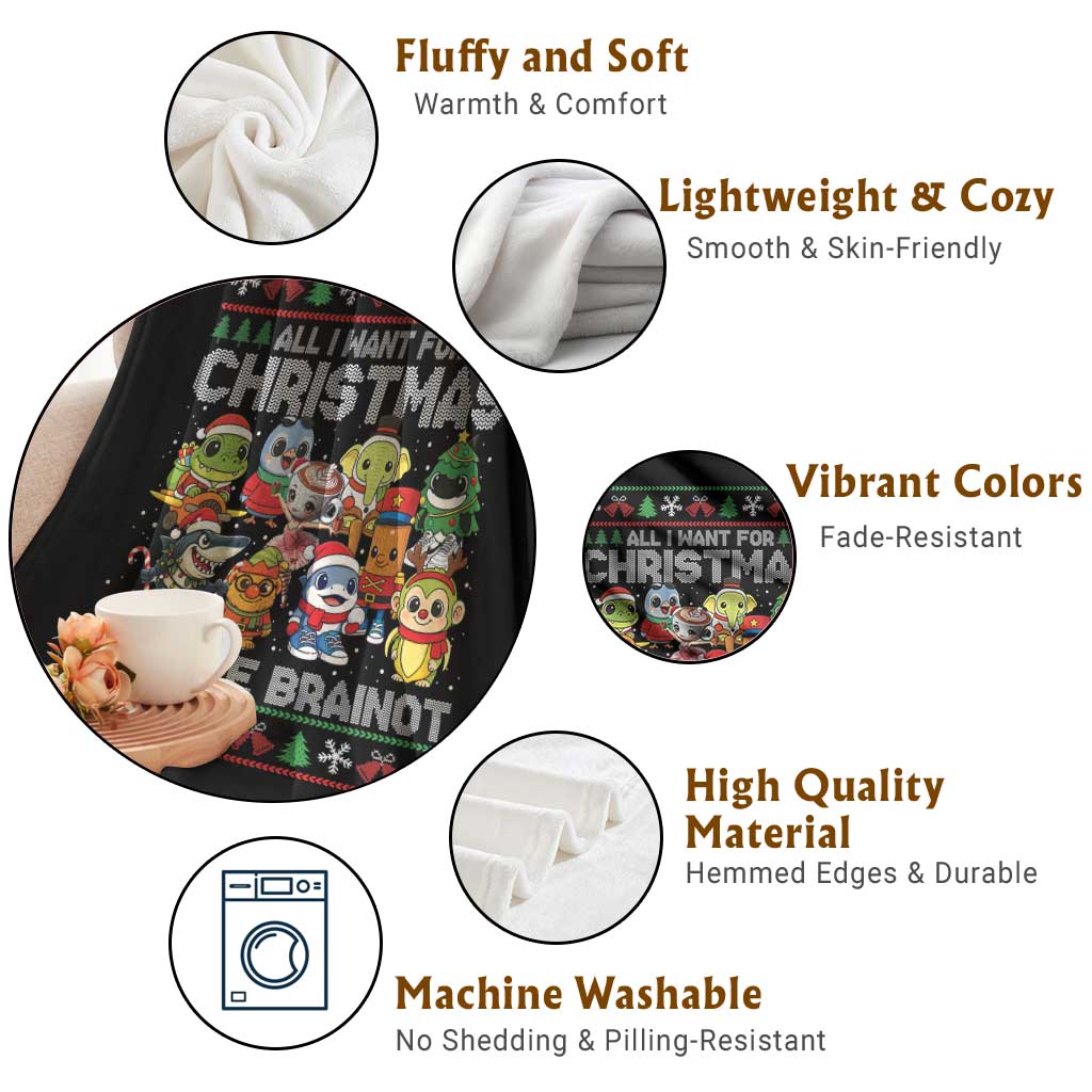 Italian Brainrot Christmas Meme Throw Blanket All I Want For Xmas Is More Brainot - Wonder Print Shop
