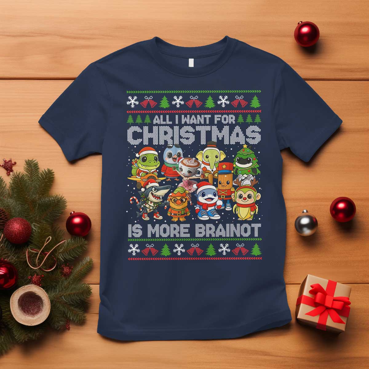 Italian Brainrot Christmas Meme T Shirt All I Want For Xmas Is More Brainot - Wonder Print Shop
