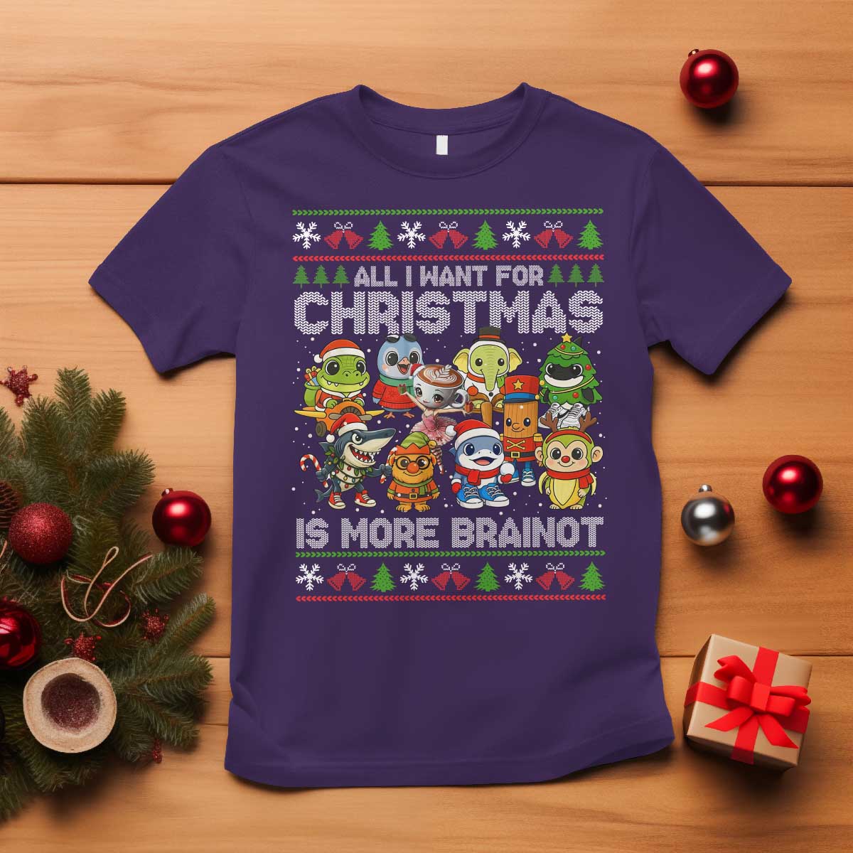Italian Brainrot Christmas Meme T Shirt All I Want For Xmas Is More Brainot - Wonder Print Shop