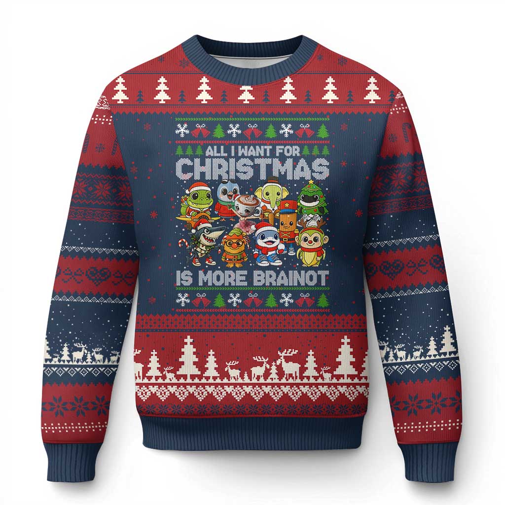 Italian Brainrot Xmas Meme Ugly Christmas Sweater All I Want For Xmas Is More Brainot - Wonder Print Shop