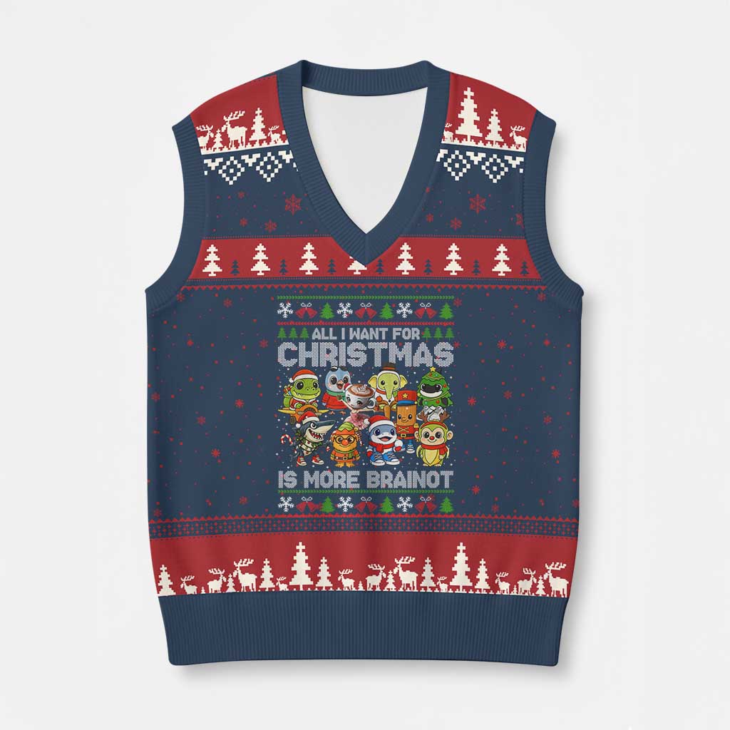Italian Brainrot Xmas Meme V-Neck Knit Sweater Vest All I Want For Xmas Is More Brainot - Wonder Print Shop