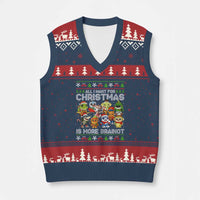 Italian Brainrot Xmas Meme V-Neck Knit Sweater Vest All I Want For Xmas Is More Brainot - Wonder Print Shop