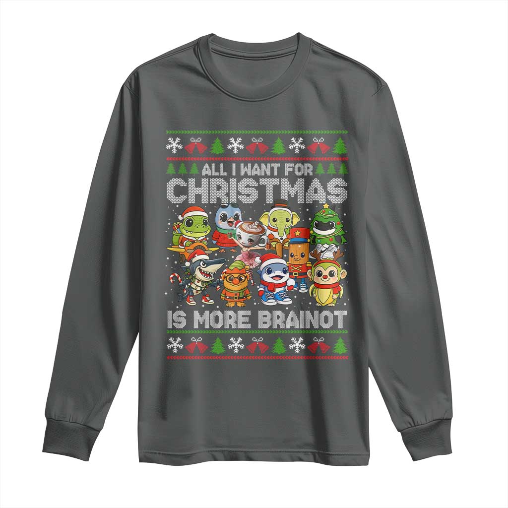 Italian Brainrot Christmas Meme Long Sleeve Shirt All I Want For Xmas Is More Brainot - Wonder Print Shop