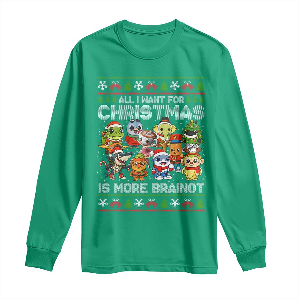Italian Brainrot Christmas Meme Long Sleeve Shirt All I Want For Xmas Is More Brainot - Wonder Print Shop