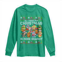 Italian Brainrot Christmas Meme Long Sleeve Shirt All I Want For Xmas Is More Brainot - Wonder Print Shop