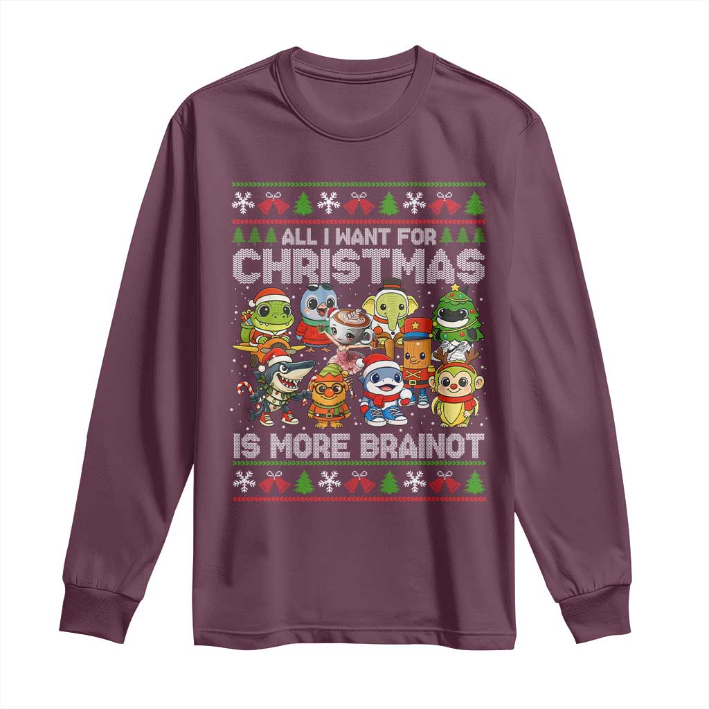 Italian Brainrot Christmas Meme Long Sleeve Shirt All I Want For Xmas Is More Brainot - Wonder Print Shop
