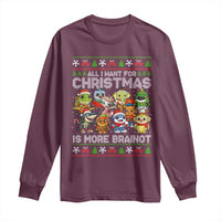 Italian Brainrot Christmas Meme Long Sleeve Shirt All I Want For Xmas Is More Brainot - Wonder Print Shop