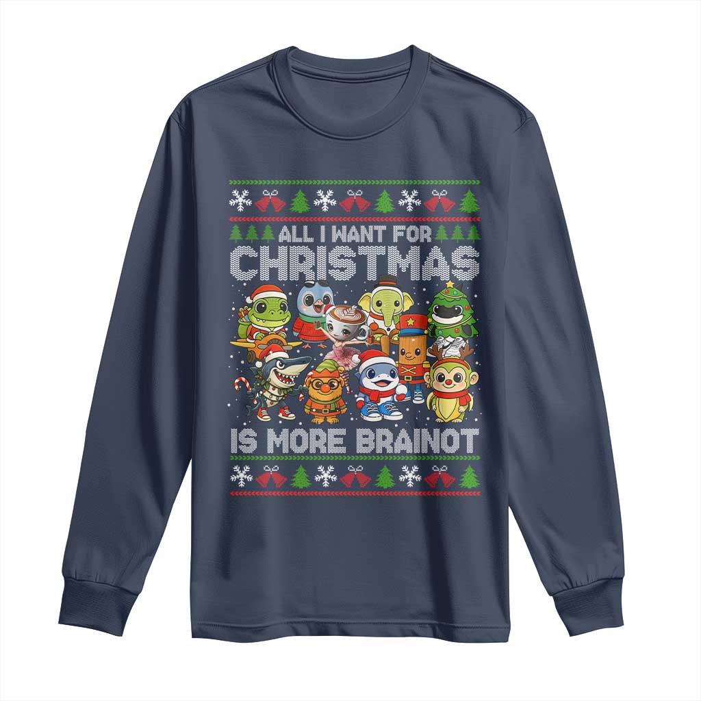 Italian Brainrot Christmas Meme Long Sleeve Shirt All I Want For Xmas Is More Brainot - Wonder Print Shop